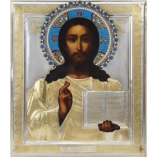 Икона «Господь Вседержитель» в серебряном окладе.